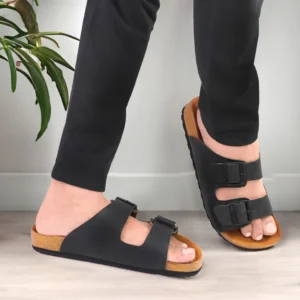 Step Birks Leather Slide- Black