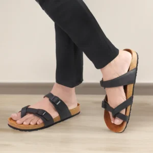 Step Franca Leather Slide- Black